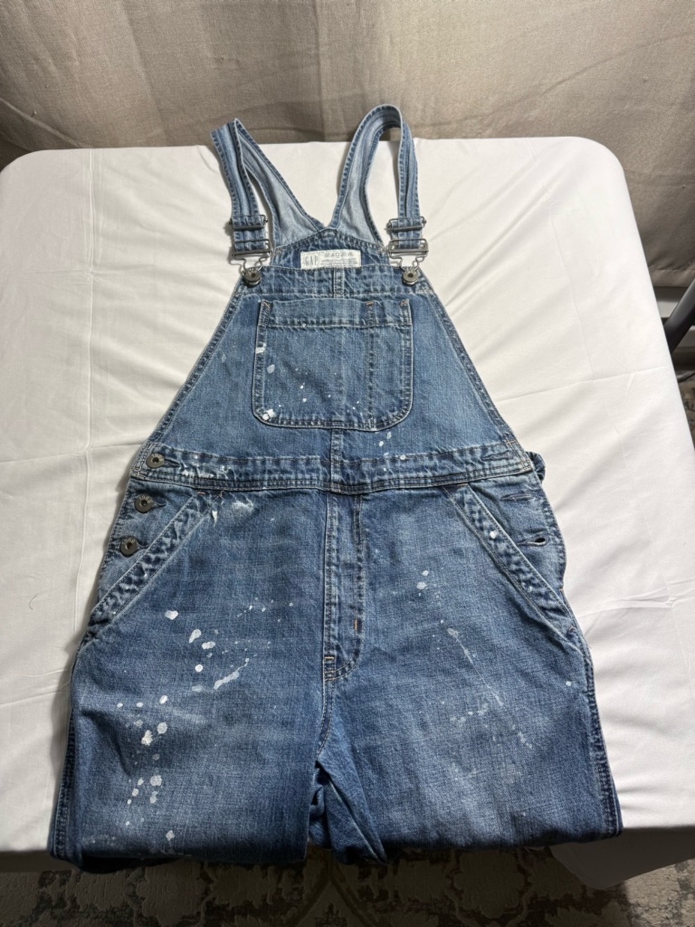 GAP Denim Overalls Women's XSmall Petite, Paint Stains Look